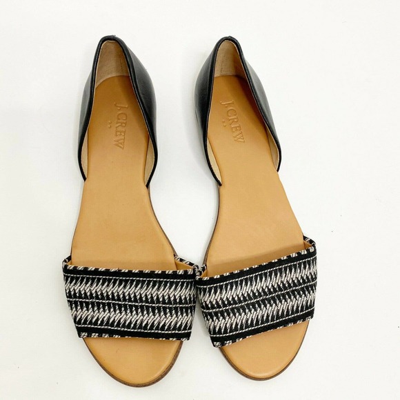 J Crew Leather Striped Textile Shoe D'Orsay Flat - Picture 2 of 7